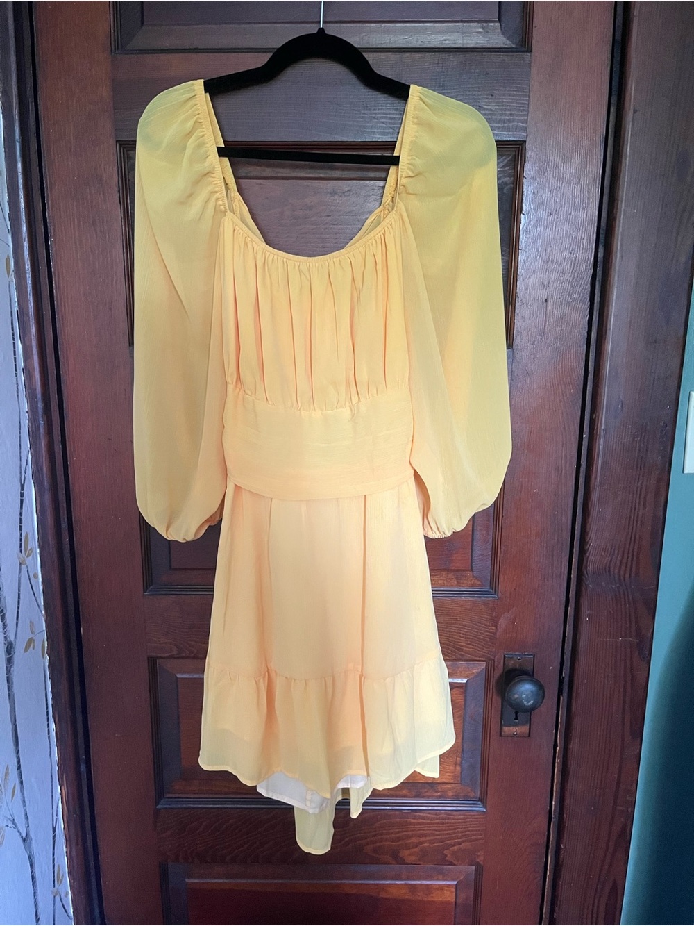 Sunny Yellow Sheer Puff-Sleeve Dress
